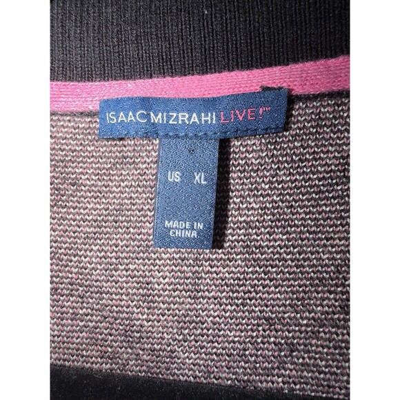 Isaac Mizrahi Live! Boho Cardigan Sweater XL Black Geometric Fringe Open Front - Picture 3 of 6